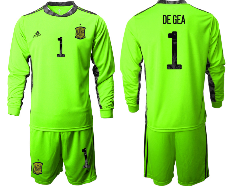 Men 2021 European Cup Spain green Long sleeve goalkeeper #1 Soccer Jersey1